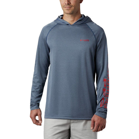 Columbia Men's Terminal Tackle Heather Hoodie, Carbon Heather/Red Spark Logo, X-Small