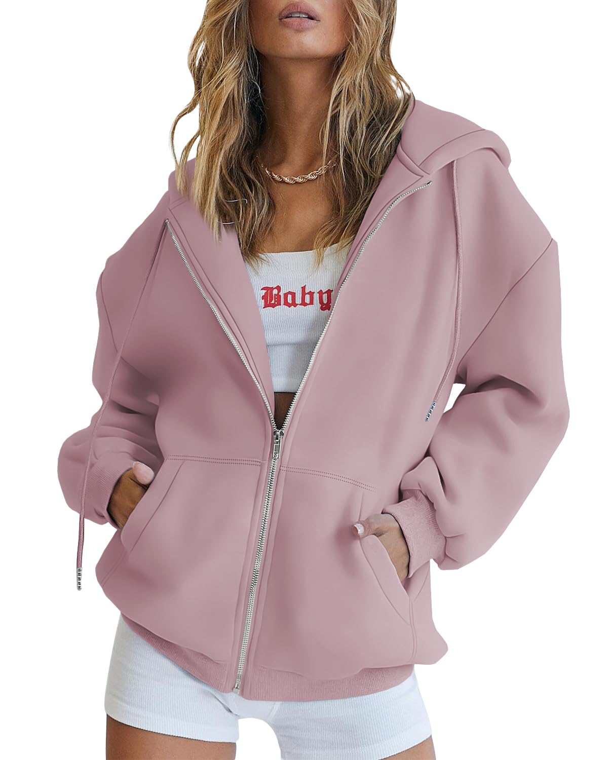 AUTOMET Womens Zip Up Hoodies Long Sleeve Fall Oversized Sweatshirts Fleece Y2K Jacket with Pockets 2024 Fashion Clothes Darkpink