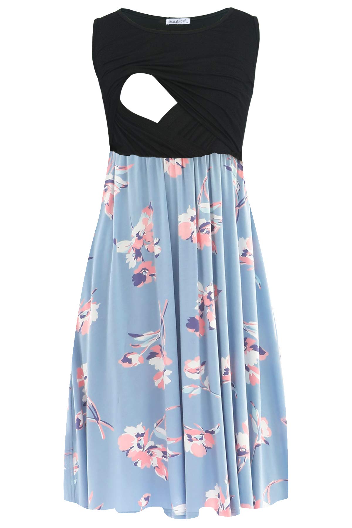 Smallshow Women's Sleeveless Nursing Dresses Patchwork Maternity Breastfeeding Dress SVP049 Large