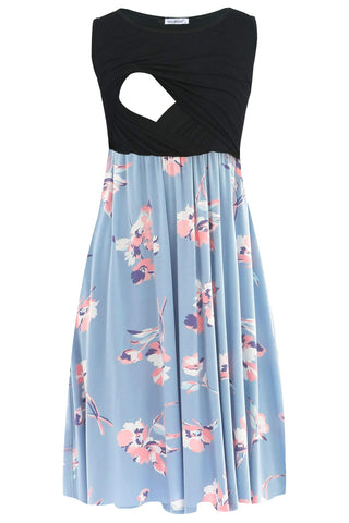 Smallshow Women's Sleeveless Nursing Dresses Patchwork Maternity Breastfeeding Dress SVP049 Large