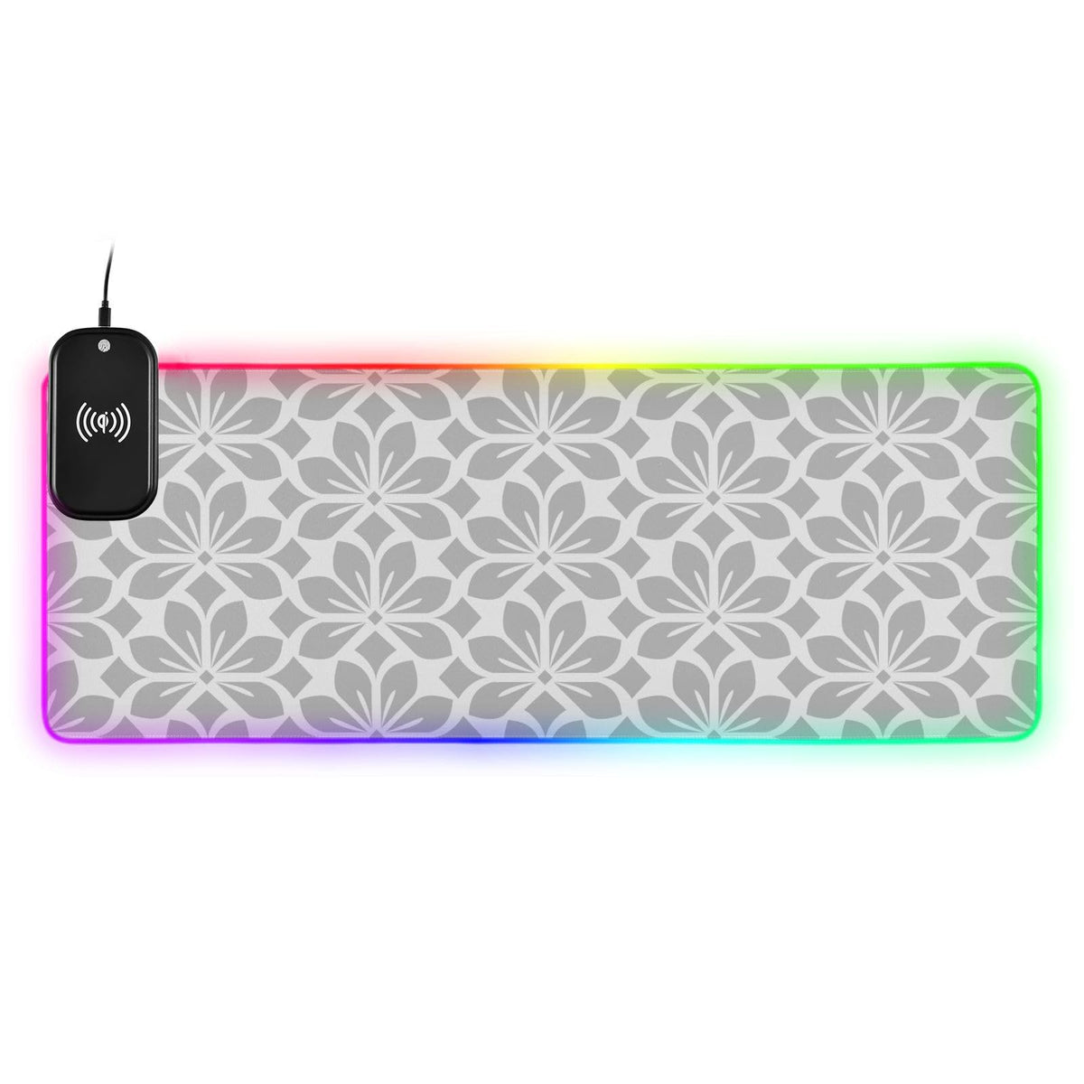 Floral Wireless Charging Mouse Pad for Mobile Phone Extra Large Gaming Mousepad with 13 Lighting Modes Mouse Mat for Office Home Gaming MacBook PC Laptop Desk