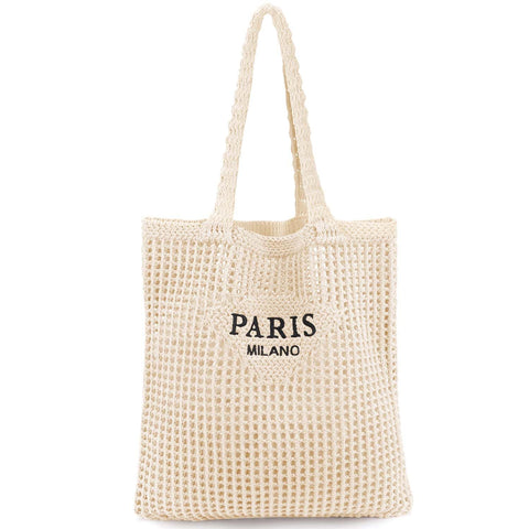 hatisan Crochet Beach Bags for Women Large Tote Bag Aesthetic Handbag Shoulder Bag Hippie Bag Knit Bag(P-Beige)