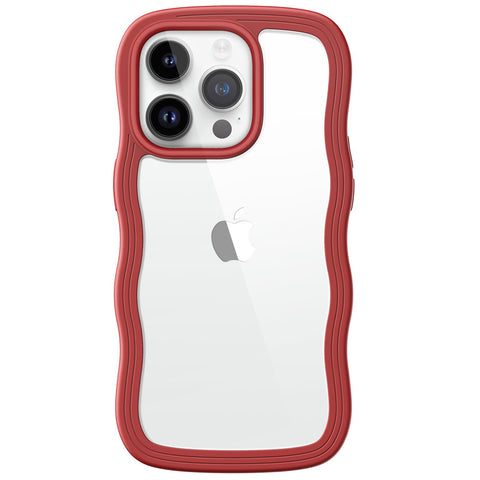 JETech Cute Case for iPhone 14 Pro Max 6.7-Inch, Wave Frame Curly Shape Shockproof Phone Cover for Women and Girls, Clear Hard PC Back (Red)