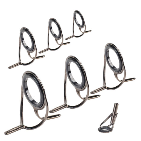 Set of 7 Fishing Rod Rings Fishing Rod Tips Repair Kit Stainless Steel Fishing Rod Top Ring Double Foot Casting Rod Guide Ring Pole Eyes Rod Tip Ring Telescopic Fishing Replacement Repair Accessories
