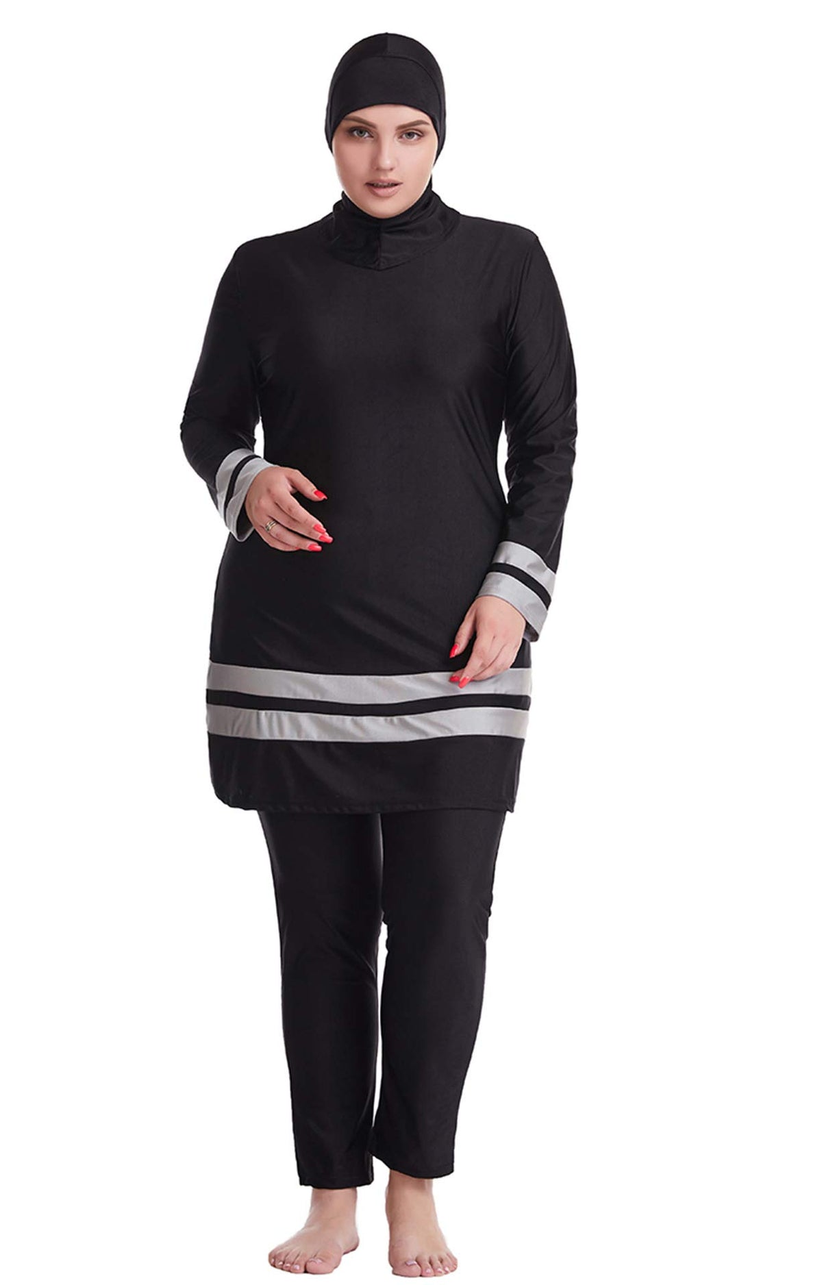 GladThink Women Muslim Plus Size Islamic Traditional Burkini Modest Swimwear Black 6XL