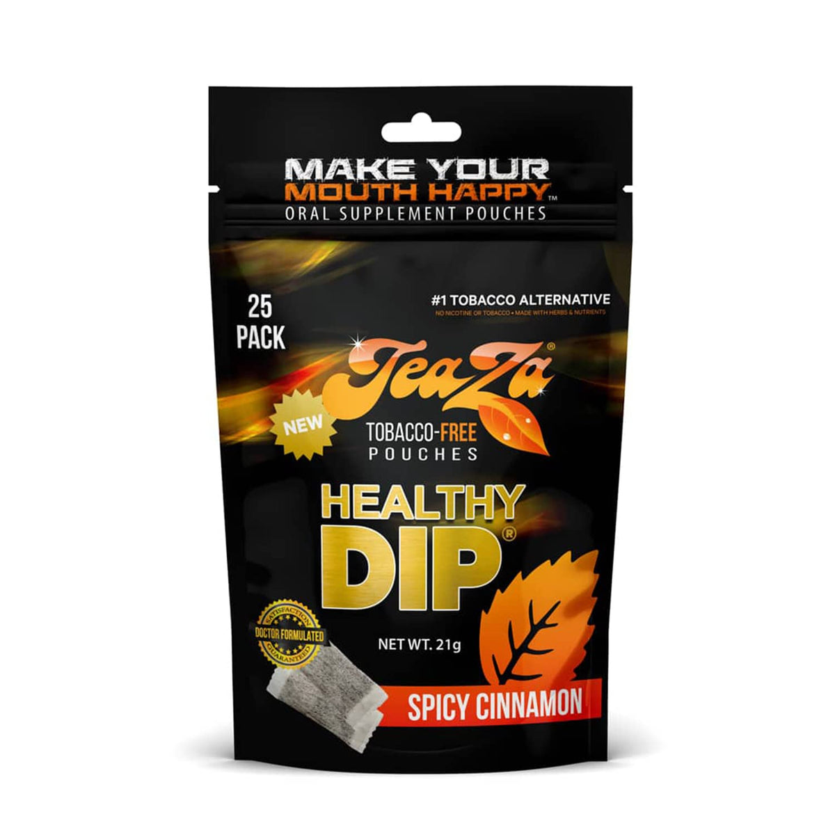 Teaza Energy Pouches Smokeless Tobacco Alternative Snuff Healthy Dip Pouches with Extra Kick of Spice, Spicy Cinnamon (1 Pack) Tobacco Free Nicotine Free Dip Chewing Alternative Tobacco