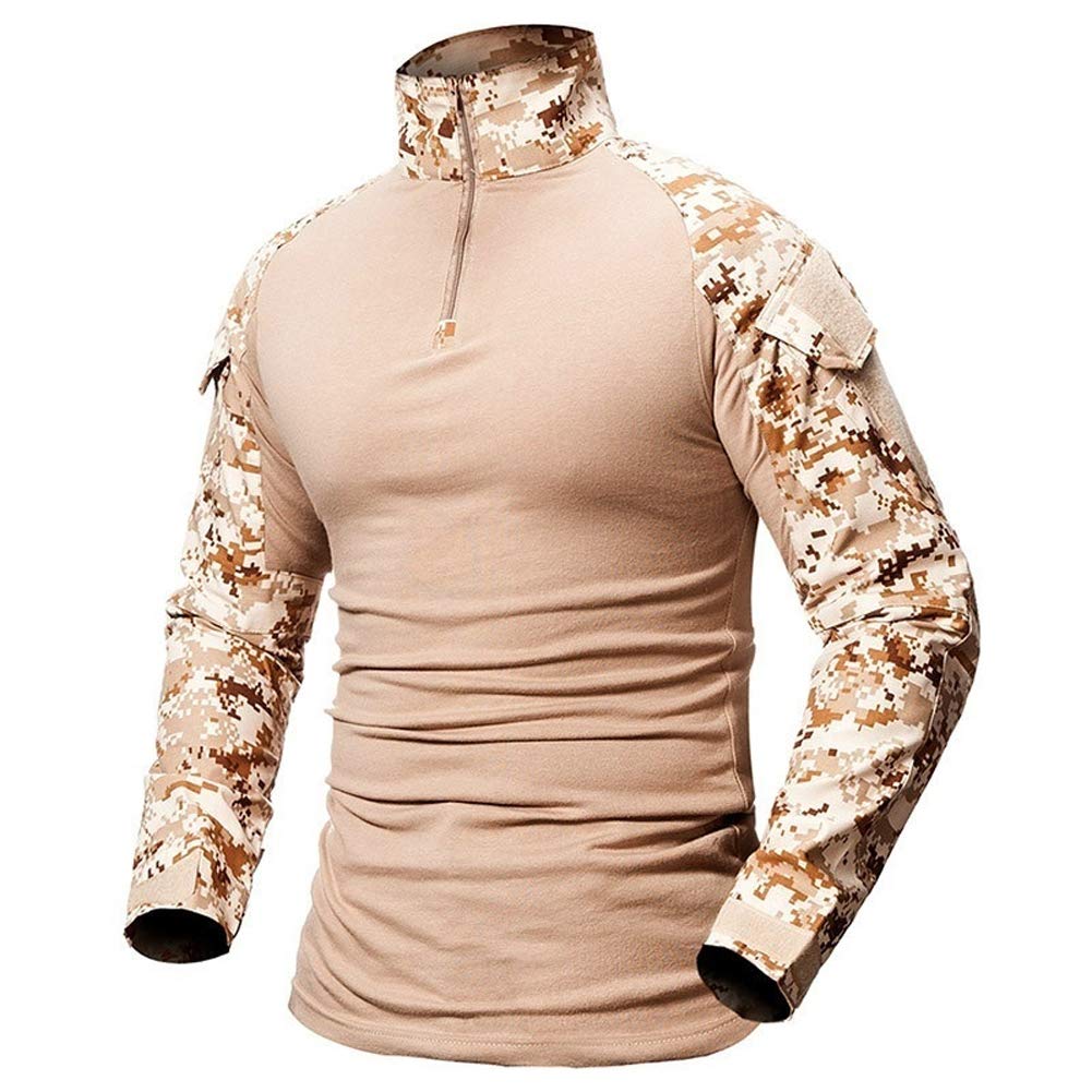 Mens Long Sleeve Tactical Shirt - Military Shirt Outdoor Combat Shirt Tactical Combat Shirt with Zipper (Desert Digital, UK M(fit Chest:36"-39"))
