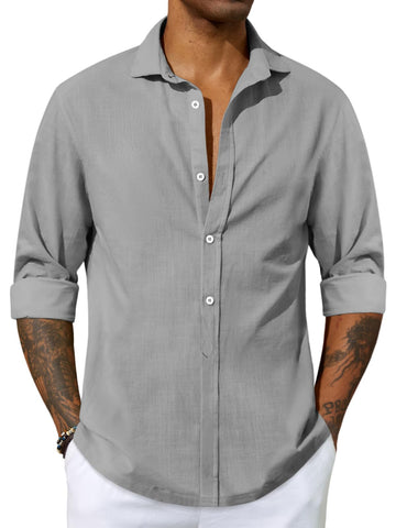 Mens Long Sleeve Shirt Cotton Tees Loose Fit Button Down Blouse Summer Beach Linen Casual Hippie Tops X-Large