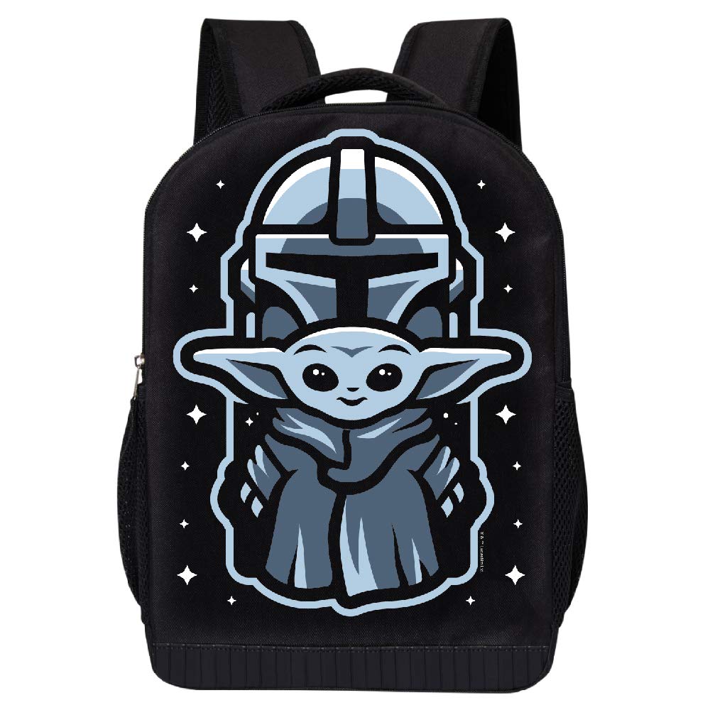 STAR WARS BLACK MANDALORIAN BACKPACK 18 INCH AIR MESH PADDED BAG (Mando Child Blue)