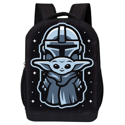 STAR WARS BLACK MANDALORIAN BACKPACK 18 INCH AIR MESH PADDED BAG (Mando Child Blue)