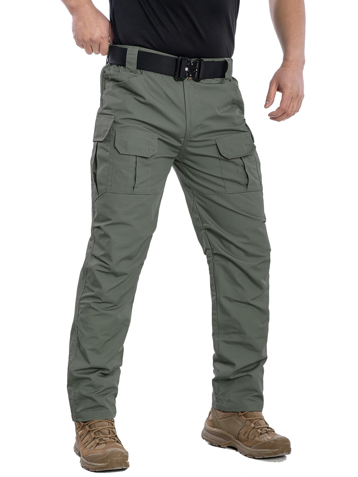 NAVEKULL Men's Outdoor Tactical Pants Rip Stop Lightweight Waterproof Military Combat Cargo Work Hiking Pants Army Green