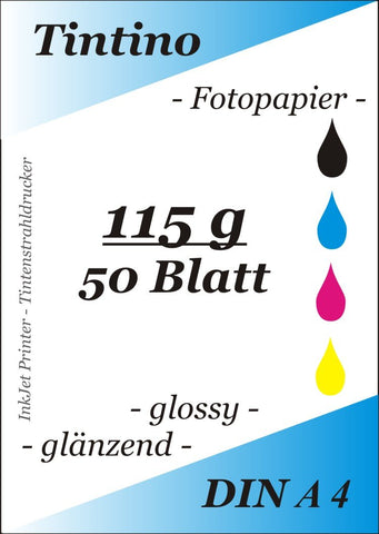 DIN A4 Photo Paper 115 g / m2 Ultra Thin/Glossy/Instant Drying/Water Resistant/Glossy Colour for Inkjet Printers 50 Pages White