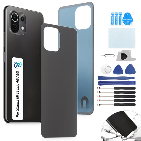 RongZy Replacement for Xiaomi Mi 11 Lite 4G / 5G / Mi 11 Lite 5G NE Back Cover Battery Cover Battery Door Housing Back with Tool Kit (Black)