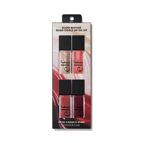 e.l.f. Glow Reviver Quad Goals Lip Oil Kit, 4 Shades: Pink Quartz, Rose Envy, Jam Session, Crystal Baller, Hydrating Formula, Sheer Colour, Vegan & Cruelty-Free