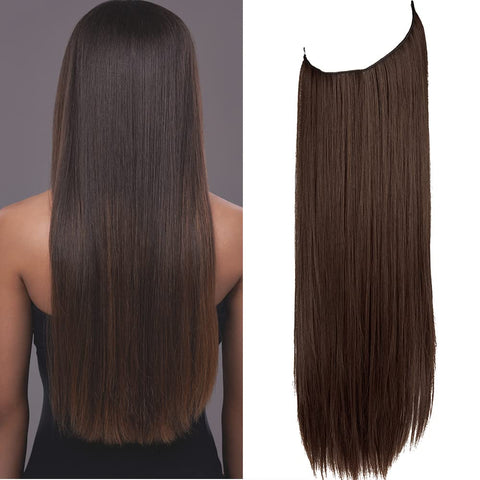 OMGREAT Hair Extensions, Invisible Secret Wire Medium Brown Extensions One Piece Straight Hair Extension Synthetic Hairpieces for Women, 22 inch 4.4 Oz