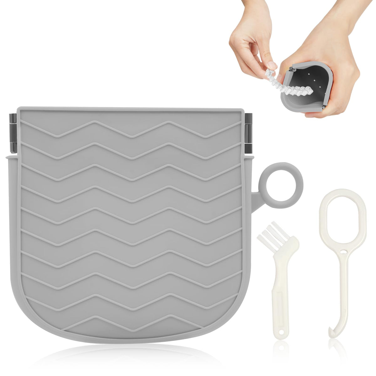 AOOWU Silicone Retainer Case, Portable Braces Case with Vent Holes, Slim Portable Orthodontic Dental Retainer Box for Women Men Kids Travel, Suitable for Aligner, Denture, Mouth Guard, Grey