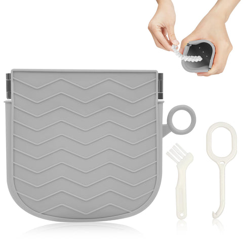 AOOWU Silicone Retainer Case, Portable Braces Case with Vent Holes, Slim Portable Orthodontic Dental Retainer Box for Women Men Kids Travel, Suitable for Aligner, Denture, Mouth Guard, Grey