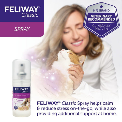 FELIWAY Classic 20ml Spray, comforts cats and helps solve behavioural issues and stress/anxiety in the home and on the move - 20 ml (Pack of 1)