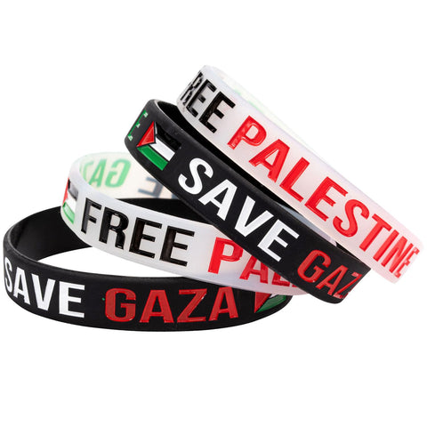 Save Gaza Free Palestine Bracelet Palestine Wristband 4 Pcs, Fashion Cuff I Stand with Palestine, Support Palestine Bracelets for Women Men, Elastic Palestinian Bracelet Palestine Flag Accessory