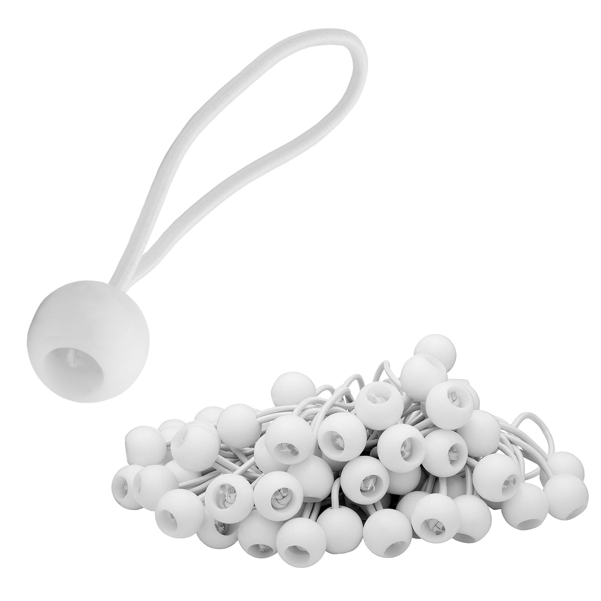 ECENCE 50x Bungee Cords with Balls, Tarpaulin Bungees Balls, Ball Bungee Cords for Bunner, Bungee Loop for Camping, Cargo, Tent, White