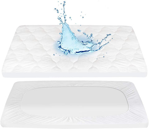 Dudu N Girlie Quilted Travel Cot Mattress Protector Waterproof 65 x 95 -Fitted Mattress Protector- Mattress Cover for Baby Breathable and Non Noisy Anti Bacterial and Fully Fitted.