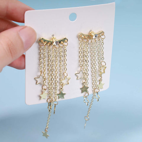Yheakne Boho Star Chain Tassel Earrings Gold Star Dangle Earrings Long Chain Drop Earrings Tiny Star Fringe Chain Earrings Jewelry for Women and Girls
