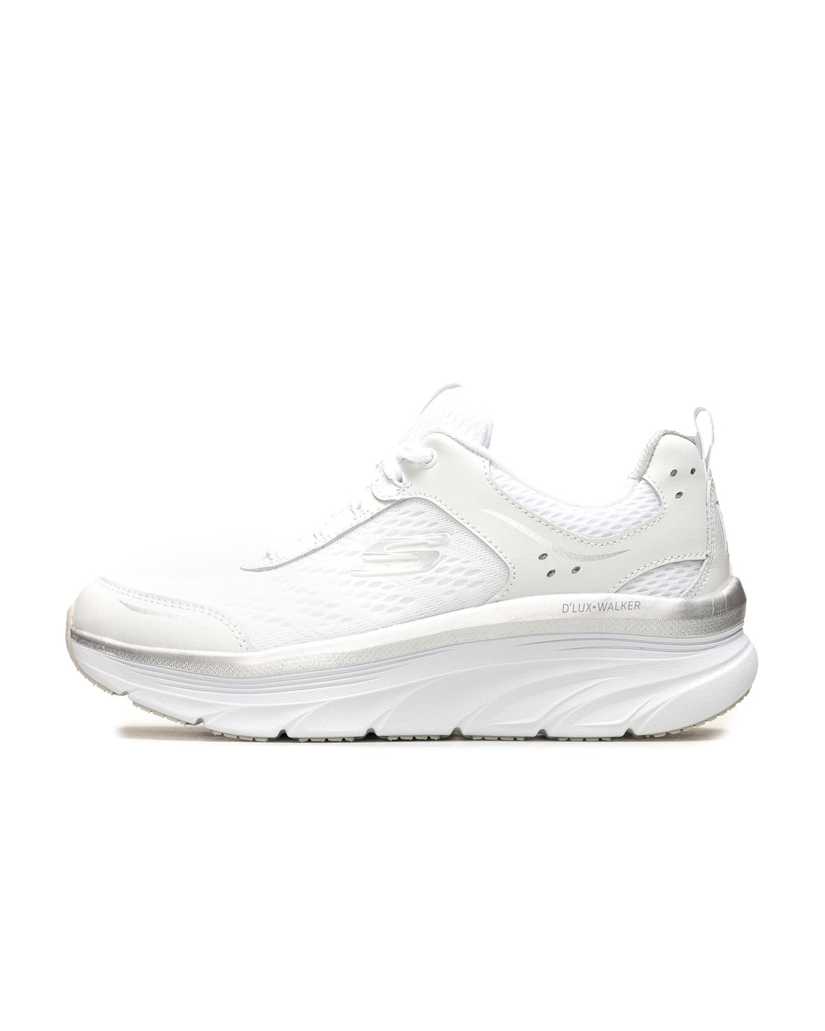Skechers Women's D'LUX Walker Trainers, White White Silver Leather White Mesh Silver Trim WSL, 8