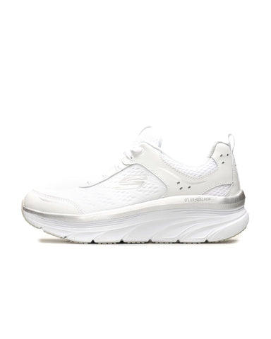 Skechers Women's D'LUX Walker Trainers, White White Silver Leather White Mesh Silver Trim WSL, 8