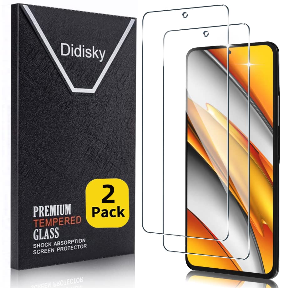 Didisky 2-Pack Tempered Glass Screen Protector for Xiaomi Poco F3/Mi 11i, Anti-Fingerprint, Bubble-Free, Easy to Clean, 9H Hardness, Easy to Install, Transparent
