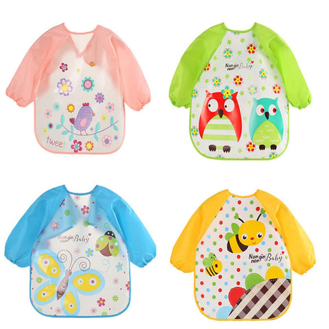 ElecMotive 4 Pcs Baby Waterproof Sleeved Bib Long Sleeve Bib for Toddler Baby Bib Apron 6 Months -3 Years