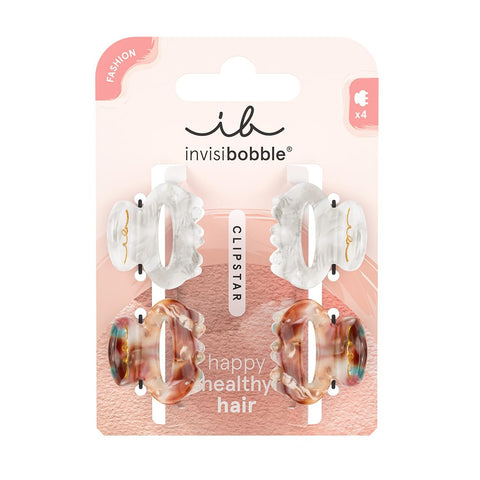 invisibobble Clipstar Petit Bijoux S Hair Clips Set, 4 Elegant Hair Clips in Neutral Colours, Gentle Hold with HairLoveTech, Style & Care for Healthy Hair