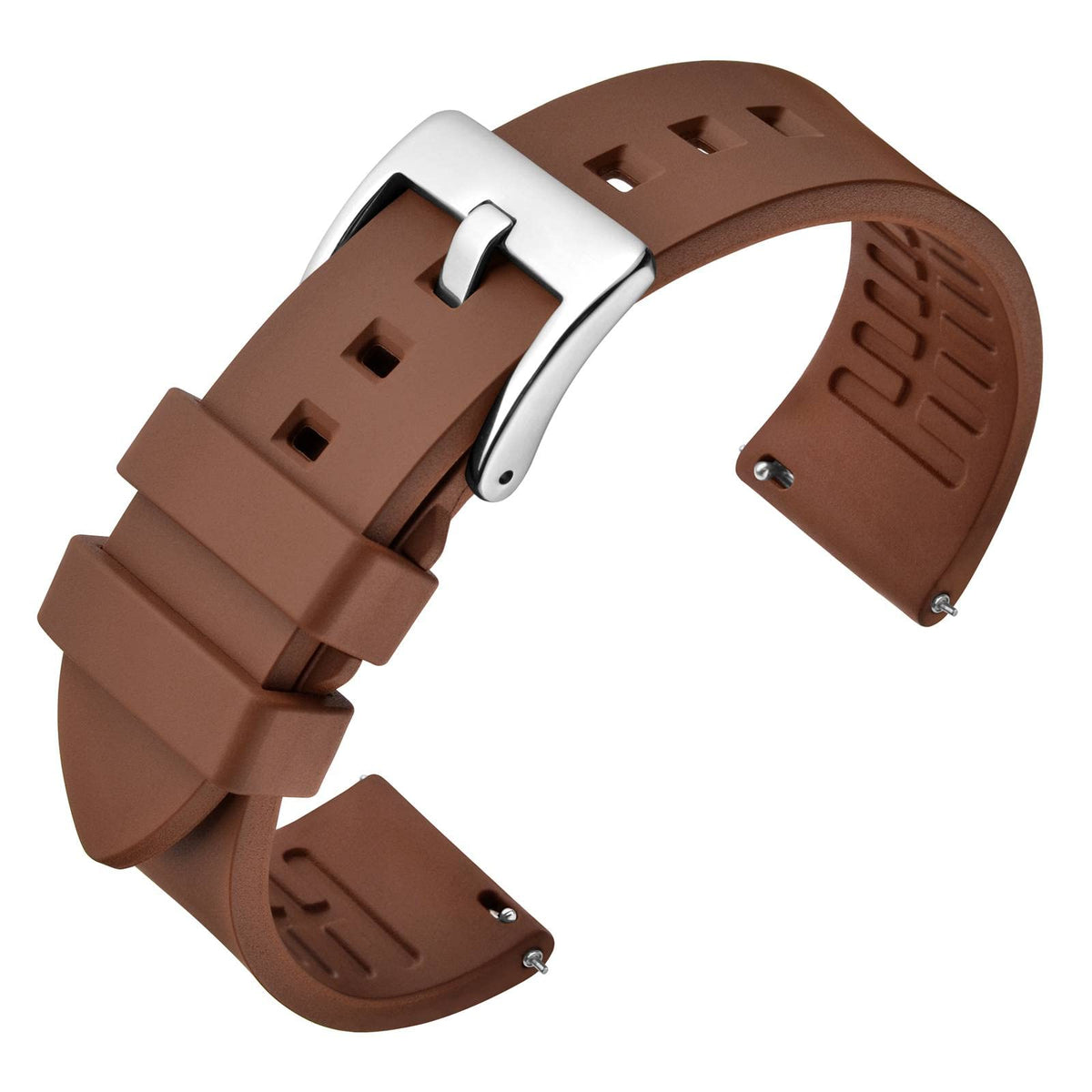 ANNEFIT Premium Silicone Watch Band, Quick Release Fluoro Rubber Strap 21mm with Silver Buckle (Brown)