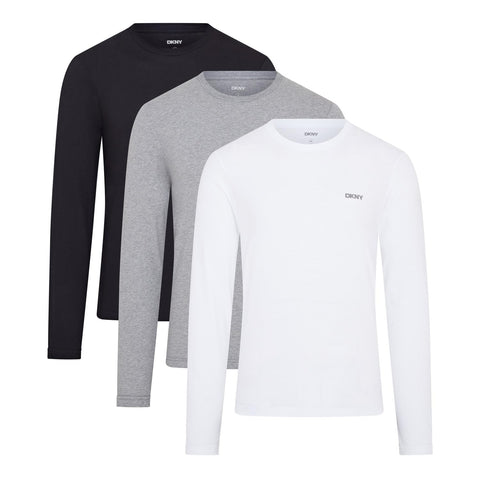Mens DKY L/S T-Shirt Warriors - 3pk Black/White/Grey