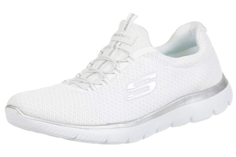Skechers Women's Summits Sneaker, White Mesh Silver Trim, 4 UK