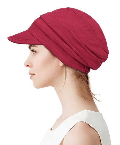 Alnorm Slouchy Beanie Brim Hat Men Slouch Hat Baggy Chemo Hat Wine Red
