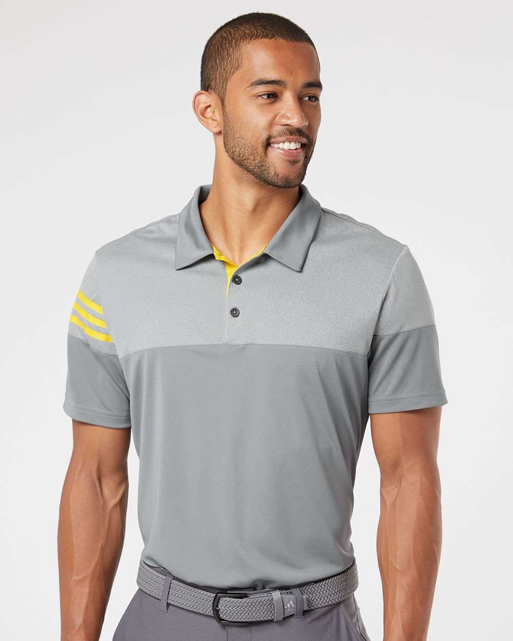 Adidas Heather 3-Stripes Block Sport Shirt L Vista Grey/EQT Yellow
