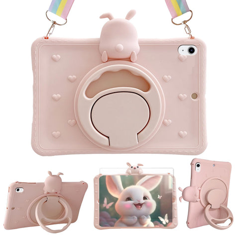 A-BEAUTY Case Fits New iPad 10th Generation 2022 iPad Case, with Rotating kickstand/ Shoulder Strap/ Screen Protector Cute bunny silicone tablet case