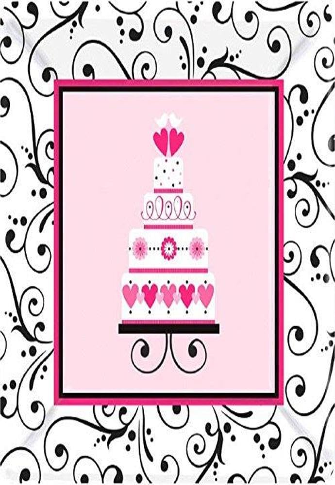 Amscan Sweet Wedding Square Dessert Paper Party Plates (18 Piece), 7", Pink/White/Black
