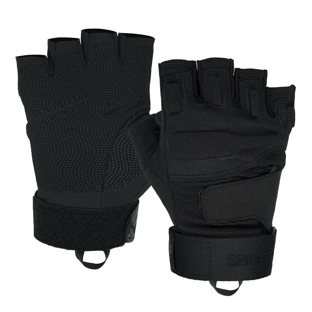 Seibertron Men's Black S.O.L.A.G. Special Ops 1/2 Finger Light Airsoft Hunting Shooting fingerless Climbing half finger Gloves Black M
