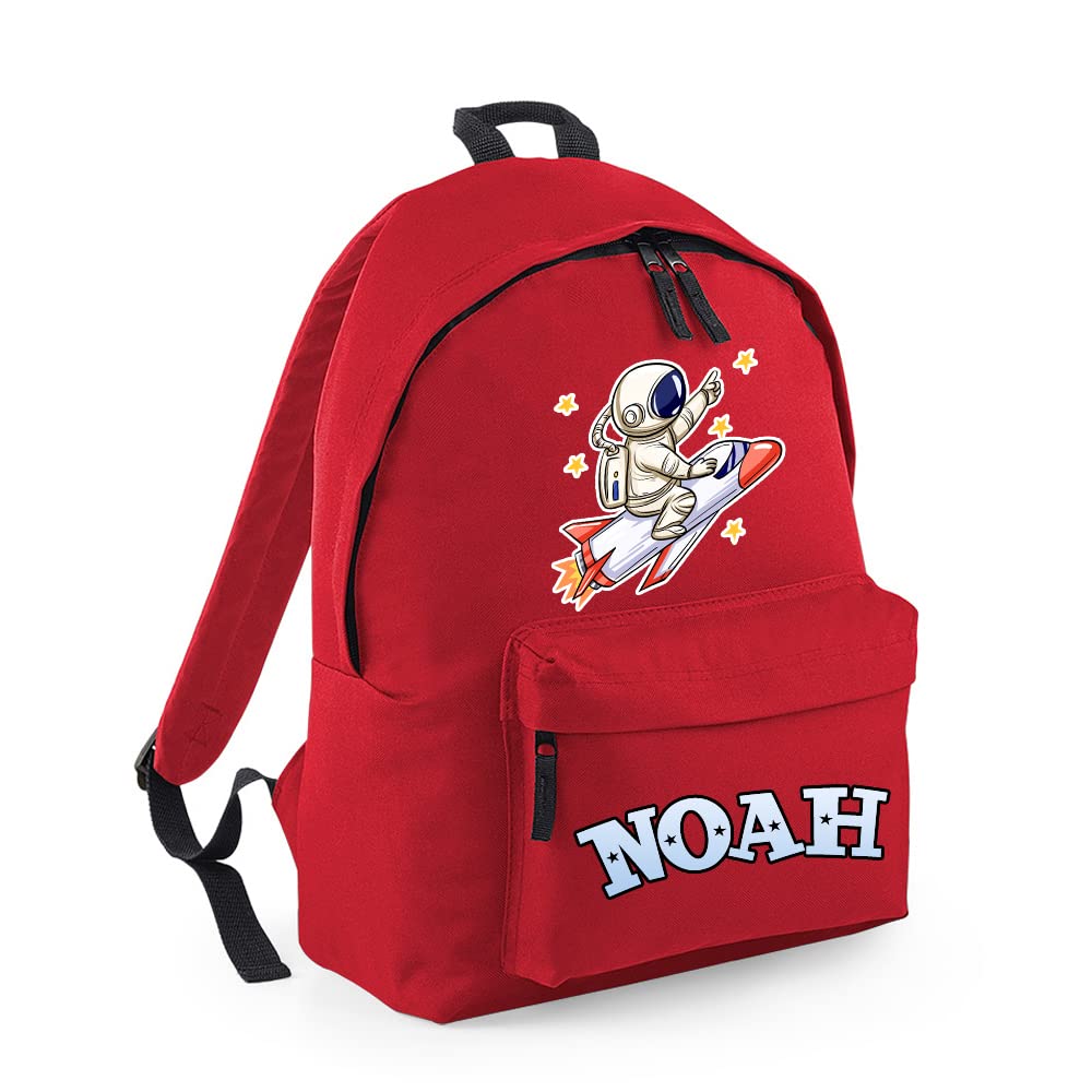 Space Boy Gift Bag Personalised Backpack Galaxy art Bag Gift for Kids-Boys Toddlers Birthday Boy Fashion Backpack for Nursery, Bookbags, Rucksack Shoulder Bag. (Classic Red)