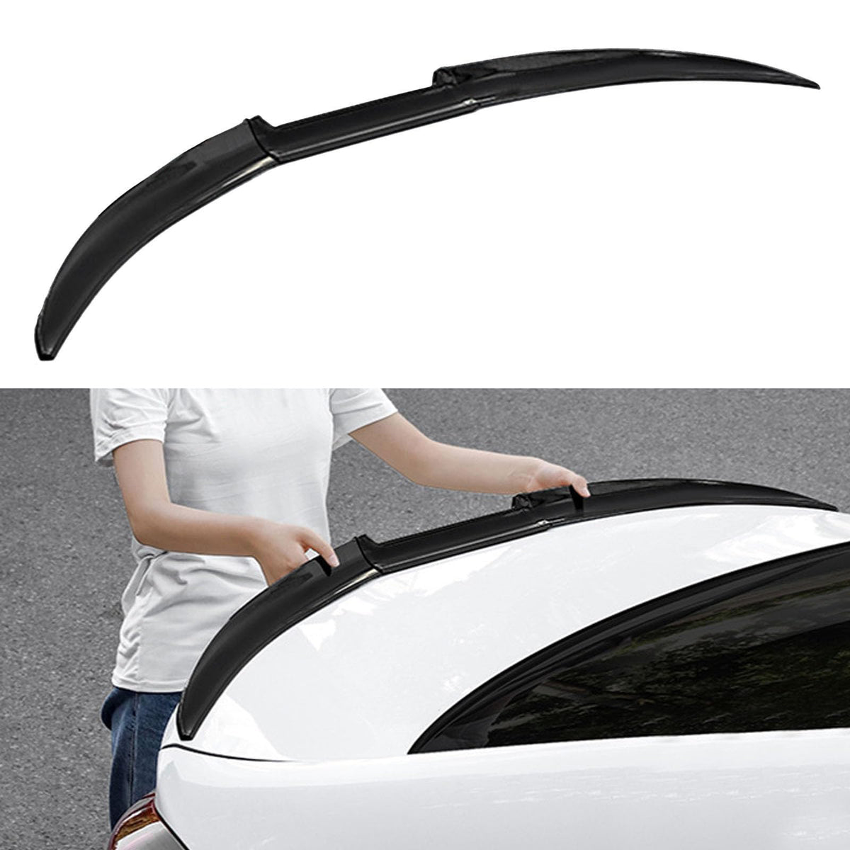 Compatible with Infiniti Q70 2013-2020, Sedan Trunk Spoiler 3-section Combined Tail Wing Air Deflector Rear Roof Splitter,A Glossy black