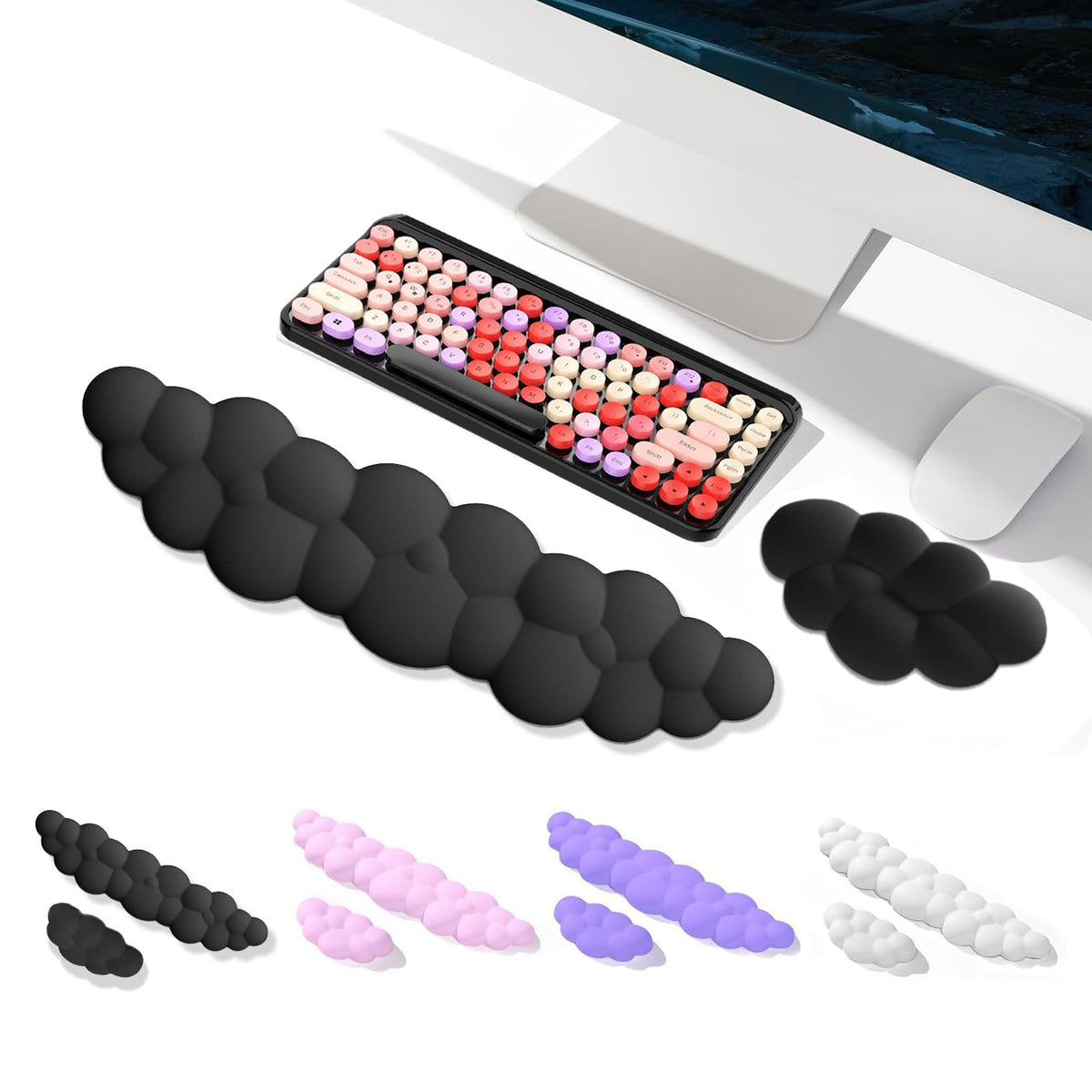 Keyboard Cloud Wrist Rest Pad,Cloud Mouse Arm Wrist Rest Cute,Memory Foam Palm Rest for Keyboard,Ergonomic Arm Rest for Pain Relief with Non-slip,Suitable for Office Home Laptop Mac Gaming (Black)