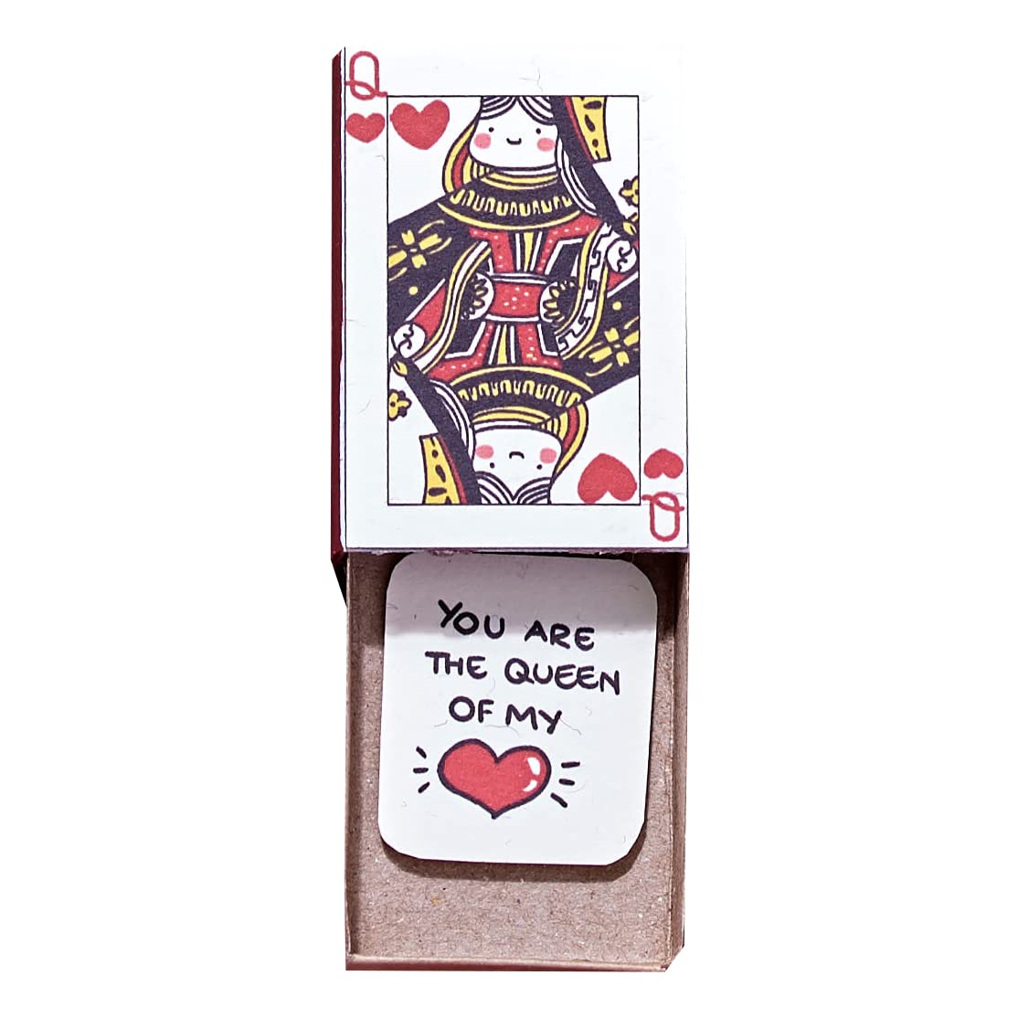 3XU Cute Matchbox Love Card - Anniversary Card - Handmade Valentine Gift - Surprise Gift for Her/for Him - I love you Message Card (Queen of my heart with rose)