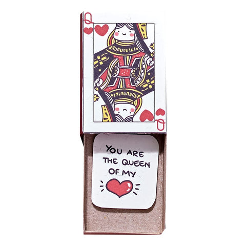 3XU Cute Matchbox Love Card - Anniversary Card - Handmade Valentine Gift - Surprise Gift for Her/for Him - I love you Message Card (Queen of my heart with rose)