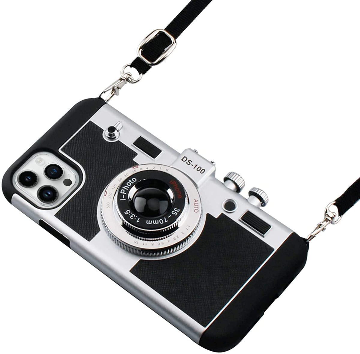 Treasureheart Phone Case, for iPhone 14 Pro Max, 3D Vintage Camera Design Silicone Case, Cover with Removable Neck Strap, for Girls Women,Black (iPhone 14 pro max)