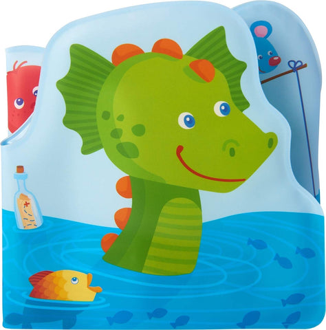 HABA Baby Bath Book Water Dragon Fridolin & Sea Friends - Fanfold Style with 8 Pages Floats Upright in The Bath or Kiddie Pool