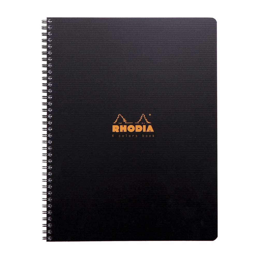 RHODIA 119920C - Spiral Notebook (Full Bound) 4coloRsbook Black A4+|Small Squares|160 Detachable Perf. 4 Holes|Clairefontaine Paper 90g| - Polypro Cover (Plastic) - Rhodiactive