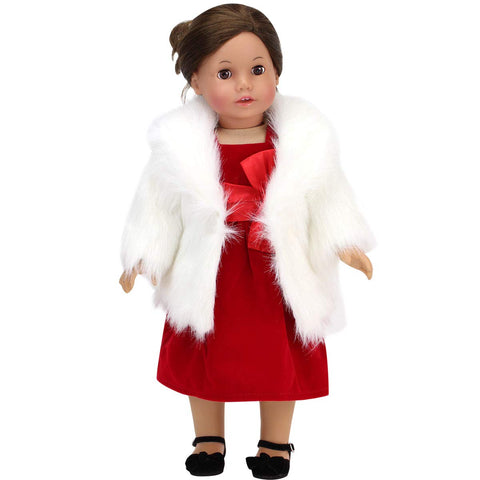 Sophia's 18" Doll Ivory Faux Fur Winter Dress Coat with Large Collar and Rose Bud Sash Closure