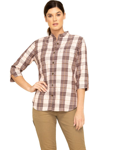 Carhartt Women's Relaxed Fit 3/4 Sleeve Plaid Shirt, Deep Wine, Small