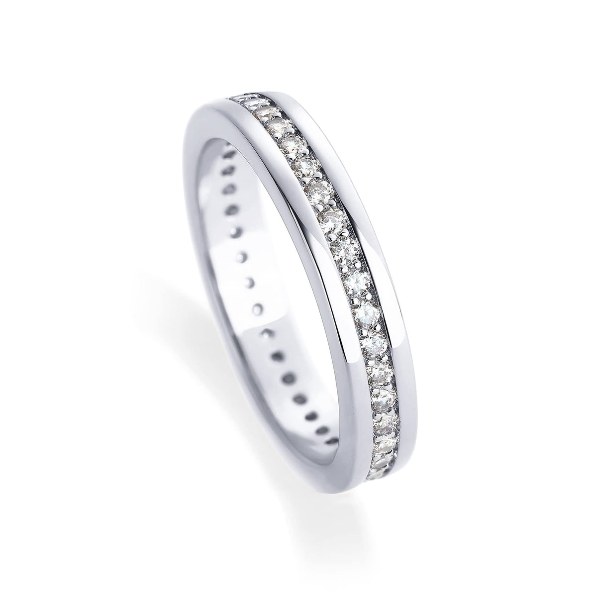 PAVOI Rhodium Plated Stacking Tiny Cubic Zirconia Band | Eternity Rings for Women | Thumb Ring | Size 8